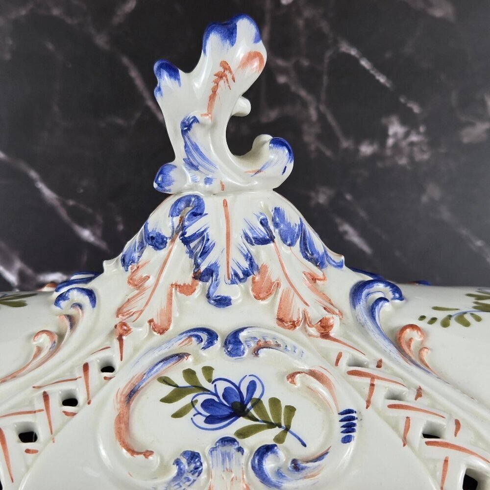 Hand Painted Ceramic Ceramiche Leonardo Italian Lidded Compote Bowl Floral NWT - Picture 3 of 16